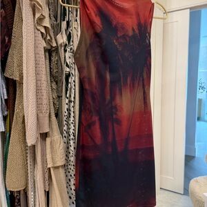 PrettyLittleThing Red and Black Palm Print Mini Dress